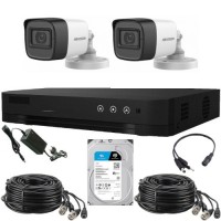 Професионален Комплект за Видеонаблюдение Hikvision 2 MP / 1080P с 4 Канален AcuSense Видеорекордер и 2 Камери с Обектив 3.6 мм и Микрофон и 1 TB Диск