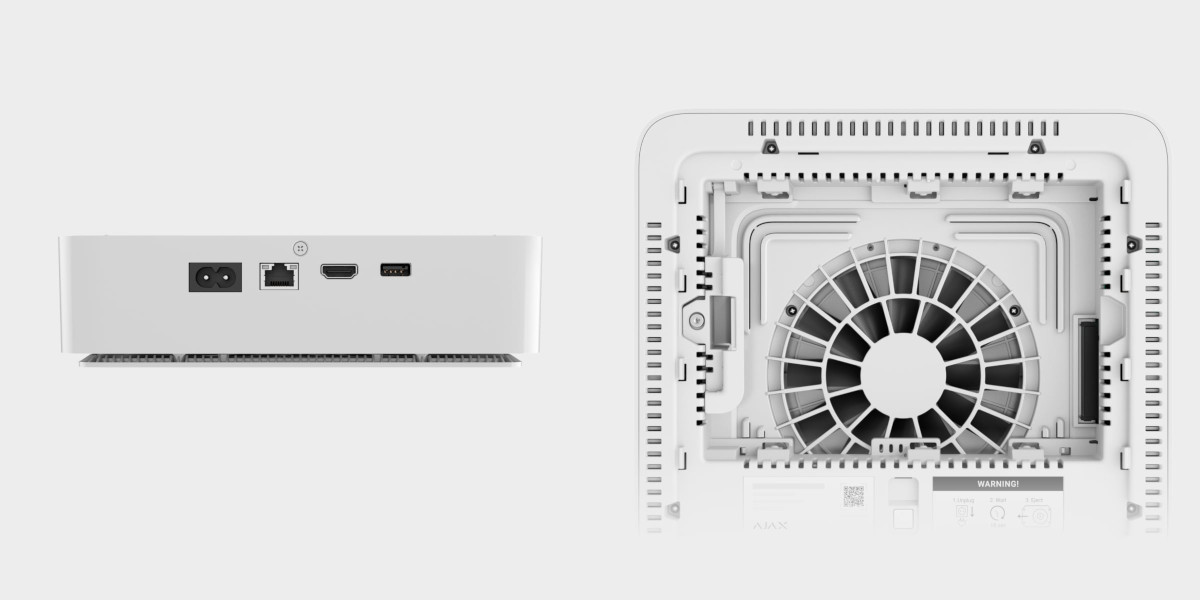Ajax NVR HAC - портове Ajax NVR HAC - изглед на портовете и задния отсек: захранване, LAN, HDMI, USB